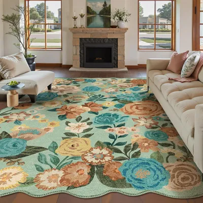 Productafbeelding van Tapijt voor de woonkamer, 200x300 cm, groen, wasbaar, met een golvend patroon, van polyester, antislip