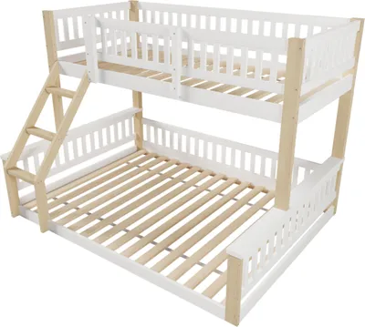 Immagine prodotto di Letto a castello, 90x200cm+140x200cm, scala, sponda, stile semplice, senza materasso, bianco + natura