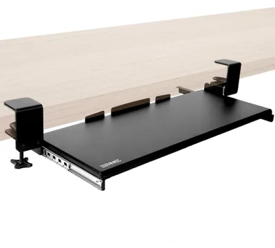 Produktbild von Duronic DKTPX1 Tastaturauszug | Tastaturschublade 68 cm breit 28 cm lang | Tastaturhalterung mit Klemmen | Mit Kabelführung | Tastaturablage für Keyboard und Maus | Erweiterung für Schreibtisch
