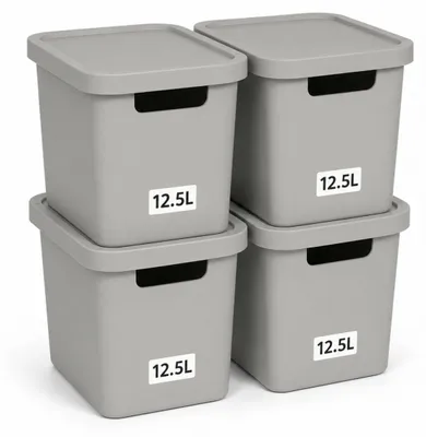 Produktbild von Plastard Aufbewahrungsbox mit Deckel 4er-Set 12,5 Liter in Grau