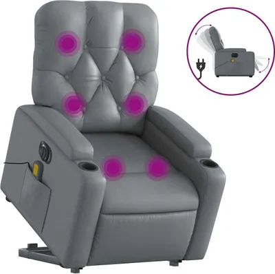 Obrázok produktu pre vidaXL Masážne kreslo so stojacou pomôckou elektrické sivé imitácie kože