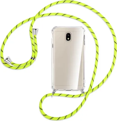 Produktbild von Handykette Backcover-Schutzhülle mit Band (Metall silberfarben) für Samsung Galaxy J3 2017 - neongelb