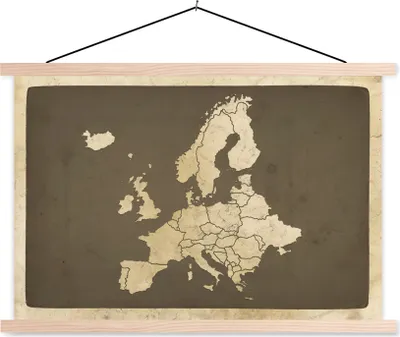 Produktbild von MuchoWow® Textilposter Karte - Europa - Jahrgang 120x80 cm mit holzfarbenen Rahmen - Aufhängeset