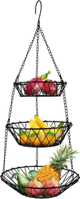 Image de Corbeille à fruits suspendue - 3 niveaux - noire - métal