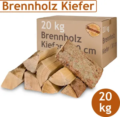 Obrázek produktu pro Borovice Palivové dřevo Palivové dřevo 20 kg dřeva Pro kamna a krb Ohnivá mísa Grilovací dřevo Palivové dřevo 30 cm polena Komorově sušené dřevo Flameup
