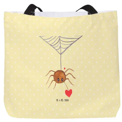 Produktbild von Mr. & Mrs. Panda Stoffbeutel Spinne Agathe Liebe - Gelb Pastell - Geschenk, Tasche, Verliebt, Liebesbeweis, Schultasche, Tragetasche, Pandatasche, Laptoptasche, Tote Bag