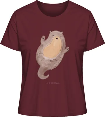 Produktbild von Mr. & Mrs. Panda Shirt Damen Otter Umarmen Größe M - Burgundy - Geschenk, Optimistisch, Seeotter See, Basic T-Shirt, glücklich, Baumwoll, Hallo, Oberteil, gut Gelaunt