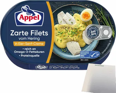 Produktbild von Appel Zarte Filets vom Hering in Eier-Senf-Creme (200g Dose) + usy Block