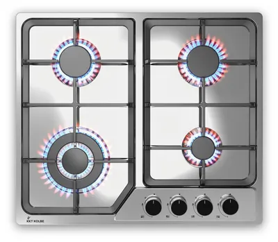 Produktbild von KKT KOLBE Gaskochfeld 58 cm | Autark | 7,9 kW | 4 Flammig | stufenlos regelbar | Wok-Zone | Rahmenlos | Knebelbedienung | Gusseiserne Topfträger | Edelstahl | Propangas | Erdgas | G604ED