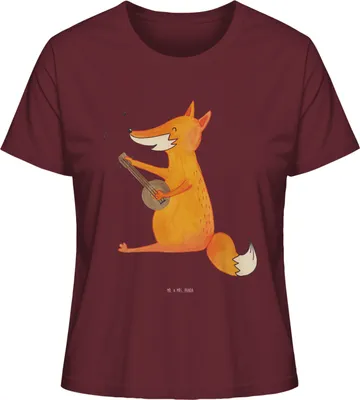 Produktbild von Mr. & Mrs. Panda Damen T-Shirt Kurzarm Fuchs Gitarre Größe S - Burgundy - Geschenk, Oberteil, Sänger, glücklich, Sommershirt, Musik, shirt, Basic, Singen, Sängerin