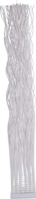 A white, woven room divider made of willow wood.