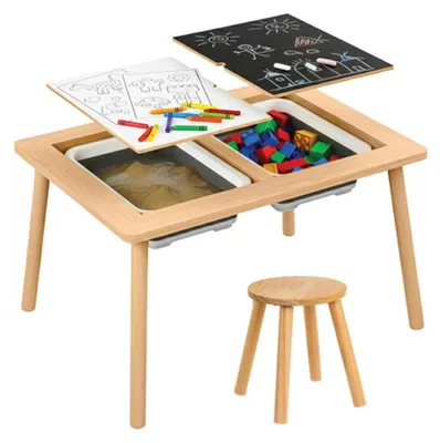 Produktbild von Kruzzel 26366 Sensorischer Tisch mit Stuhl für Kinder, aus Holz