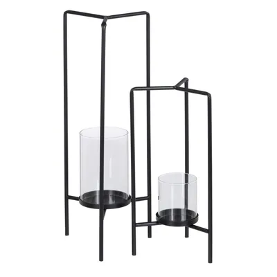 Obrázek produktu pro Svícen 18,5 x 16,5 x 50 cm sklo černý kov (2 kusy)