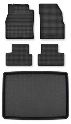 Image de Tapis en caoutchouc + bac de coffre pour Opel Astra K 2015- (hayon, plancher haut, 5 portes) – 5 pièces, noirs, semi-universel, adapté