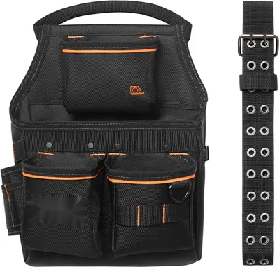 Image de Ceinture à outils - Ceinture pour artisans et ouvriers - 14 poches - Support pour marteau et outils - Réglable de 83 à 127 cm - Pour électriciens, menuisiers et ouvriers du bâtiment