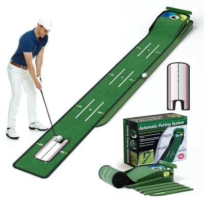 Image de Tapis de putting de golf - Retour automatique de balle - Rampe d'entraînement - 283 x 37 cm - Pour maison, bureau et jardin
