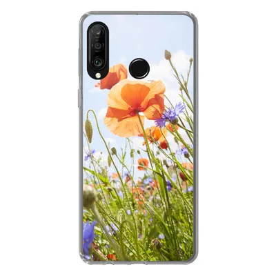 Produktbild von MuchoWow® Handyhülle Schutzhülle Hülle für Huawei P30 Lite Blumen - Mohn - Frühling - Natur - Rot - Blau Silikon Softcase Handy Hülle - Handyhülle
