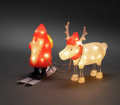 Produktbild von Konstsmide LED Acryl Weihnachtsmann und Rentier, 40 warm weiße Dioden, 24V, Außen (IP44), weißes Kabel - 6239-103