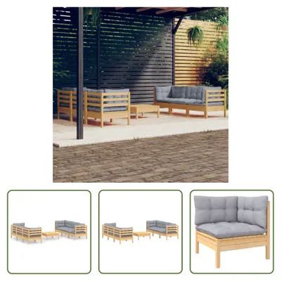 Produktbild von The Living Store 7-tlg. Garten-Lounge-Set mit Grauen Kissen Kiefernholz