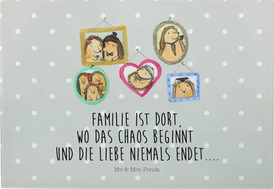 Produktbild von Mr. & Mrs. Panda Schneidebrett Igel Familie - Grau Pastell - Geschenk, Küchenbrett, Bilder, Bruder, Mama, Glas Schneideplatte, Liebe, Muttertag, Servierplatte, Papa