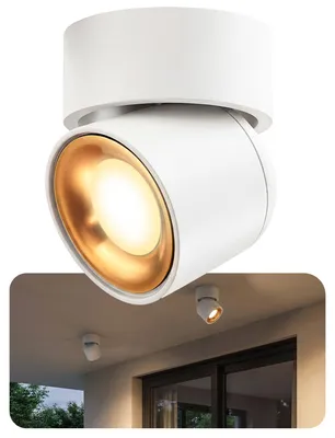 Produktbild von SSC-LUXon AYONA Aufbaustrahler weiß gold schwenkbar IP54 - Schlafzimmerlampe mit LED GU10 2W warmweiß - Deckenspot für Wohnzimmer & Küche