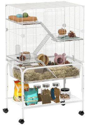 Immagine prodotto di Gabbia per animali domestici di piccole dimensioni - Gabbia per roditori - Gabbia per furetti - Gabbia per cincillà - Gabbia per criceti - A 4 piani, con rotelle