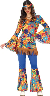 Productafbeelding van 70's hippie bloemenkostuum voor dames | 3-delig. Maat: 36 - 38 (S)