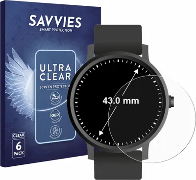 Produktbild von 6x Für Armbanduhren (Kreisrund, ø: 43 mm) Schutzfolie Savvies Displayschutz Display Schutz Folie Klar Transparent