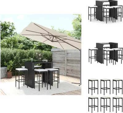 Image de vidaXL Ensemble bar de jardin 7 pièces avec coussins noir poly rotin - Ensemble de meubles de jardin