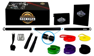 Produktbild von Pilates-Stangen-Set mit 5 Widerstandsbändern (5-60kg) – Komplettes Fitnessset für Zuhause mit Türanker und Handgriffen