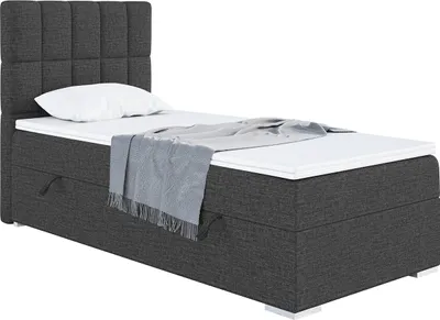 Produktbild von MEBLINI Boxspringbett mit Bettkasten - Gepolstert Einzelbett mit Matratze und Topper - Polsterbett mit Stauraum - Bett mit Kopfteil - Stauraumbett - LUKAS - 100x200 Links - H3/Dunkelgrau Webstoff
