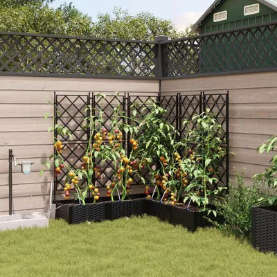 Produktbild von Rechteckiger Blumenkasten mit Rankgitter und Bewässerungssystem, schwarz, für Garten und Balkon