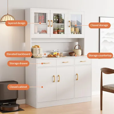 Image de Armoire de cuisine - Buffet de cuisine - Armoire de rangement - Buffet - Armoire - 6 portes - Étagères réglables