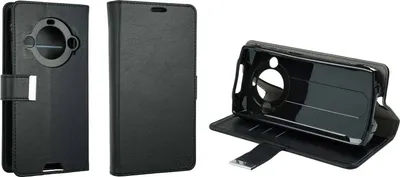 A black flip-style phone case is shown from multiple angles against a white background.