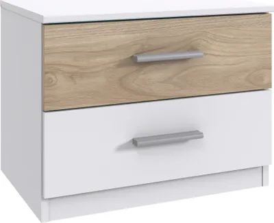 Produktbild von Nachtkommode >Budapest< 2 Schübe, Weiss / Hickory-Eiche-Nachbildung - 52x40x38cm (B/H/T)
