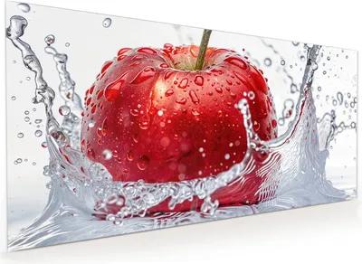 Produktbild von Küchenrückwand Spritzschutz Glas mit Motiv Spritzender Apfel 40 x 40 cm