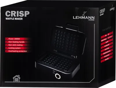 The image shows the packaging of a waffle maker.