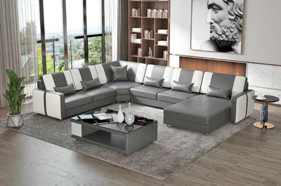 Produktbild von Große Wohnlandschaft Sofa Ecksofa U Form Grau Kunstleder XXL Modern