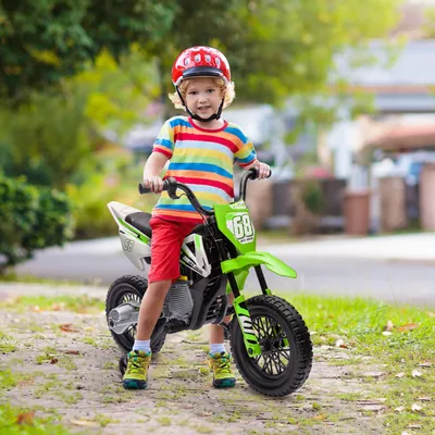 Image de Moto électrique pour enfants 12 V, moto électrique pour enfants, véhicule pour enfants avec roues d'appui, vert | 107 x 56 x 70 cm | 2,4–5 km/h | 3–6 ans