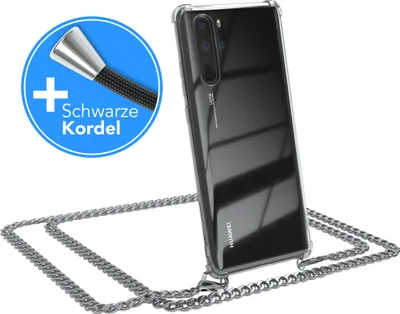 Produktbild von EAZY CASE Metall Handykette für Huawei P30 Pro, Handyhülle mit Umhängeband, Silikonhülle, Metallkette für Smartphone in Silber