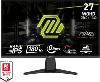 A marketing image for an MSI MAG 275QF computer monitor, showcasing its features and specifications.