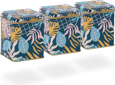 Produktbild von tea4chill Teedosen / Kaffeedosen / Vorratsdosen Set, 3 Dosen "Tropical"  je 100g, mit praktischen Scharnierdeckel