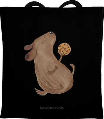 Produktbild von Mr. & Mrs. Panda Jutebeutel Hund Keks - Schwarz - Geschenk, Laptoptasche, Alltagstasche, Tasche, Hundeliebe, Uni, glücklich, Tote Bag, Sprüche, Hungrig, Leckerli