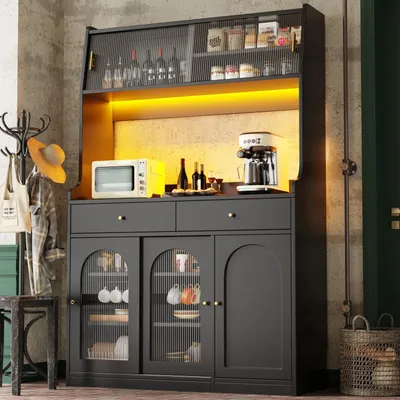 Immagine prodotto di Mobiletti da cucina con illuminazione a LED, dimensioni 120x40x180 cm, colore nero