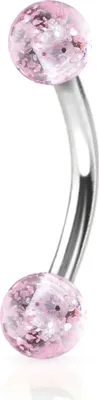 Produktbild von viva-adorno 1,2 x 8 x 4mm Piercing Banane Augenbrauenpiercing Chirurgenstahl Glitzer Glitter Kugeln Kunststoff in verschiedenen Farben Z278, Rosa