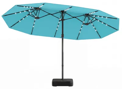 Produktbild von KOMFOTTEU Doppelsonnenschirm mit LED-Beleuchtung, 460 x 285 cm Sonnenschirm mit Kurbel & Schirmständer mit 2 Sandsäcken, Balkonschirm Sonnenschutz, Marktschirm, Gartenschirm für Balkon & Terrasse