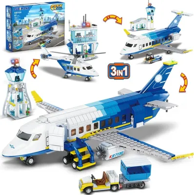 Produktbild von Passagierflugzeug-Bausatz, realistische Funktionen, vielseitige Bauoptionen, Blau