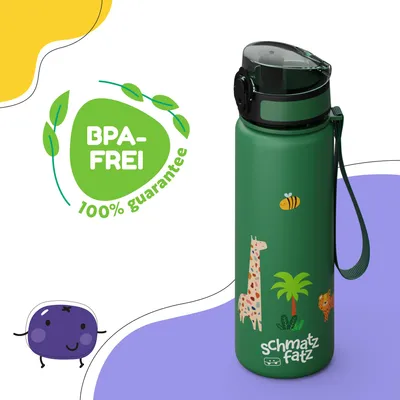 Produktbild von schmatzfatz Kinder-Trinkflasche, 500 ml, auslaufsicher, BPA-frei, geschmacksneutral, Sportflasche für Wandern, Schule und Fitnessstudio, mit Frucht-Sieb