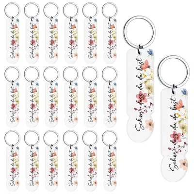 Immagine prodotto di Portachiavi in acrilico a forma di carrello della spesa con fiori, confezione da 20 pezzi