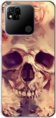 Produktbild von König Design Hülle kompatibel mit Xiaomi Redmi 10A Kunststoff Soft Handyhülle - Handy Case Blumen Totenkopf